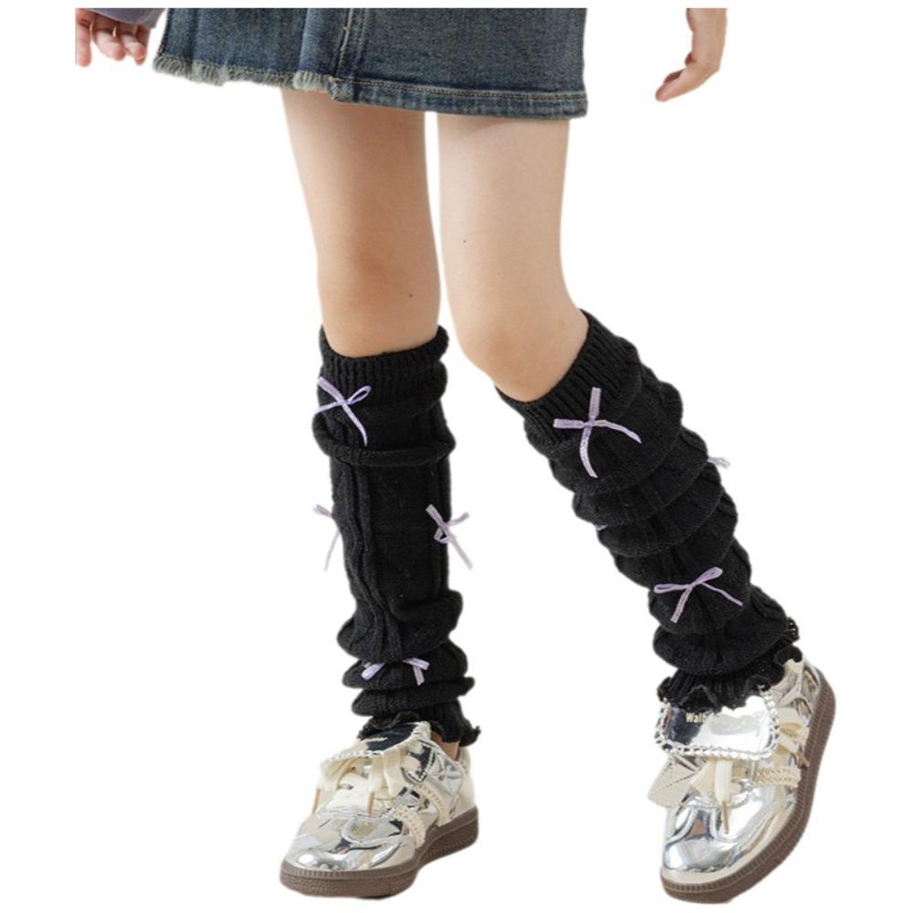 Solid Color Leg Warmers Bow Ribbon Lolita Style Socks Children's Foot Warmer  Autumn Winter Season