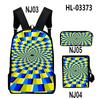 Classic Novelty Creative color blocking 3D Print 3pcs/Set School Bags Laptop Daypack Backpack Inclined shoulder bag Pencil Case