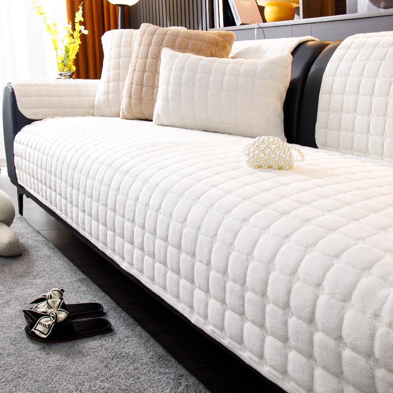 Flannel Plaid Sofa Cushion Winter Light Luxury High-End Plush Seat Cushion Simple Versatile Leather Sofa Cover Cross-Border