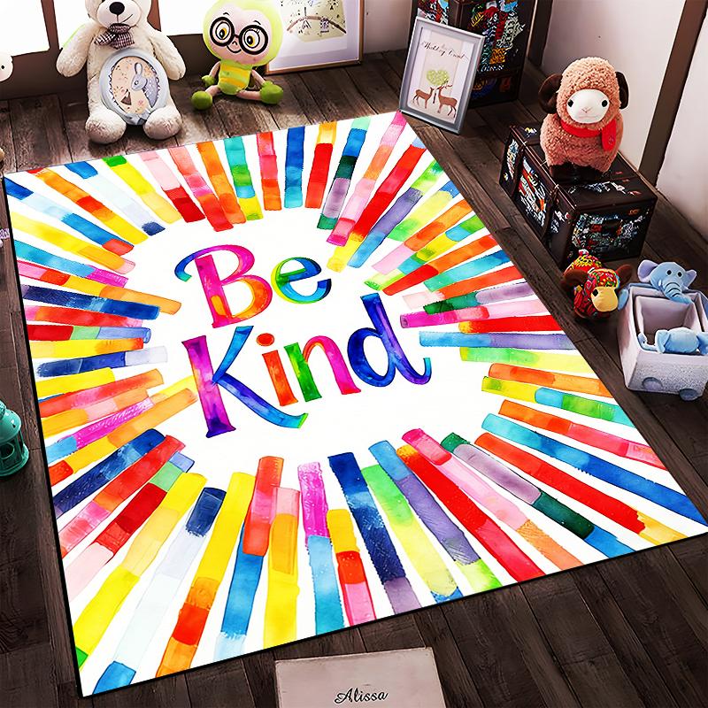 "Be Kind Carpet with Colorful Stripes Pattern for Home Decor" Suitable for use as an anti-slip for living room bedroom sofas