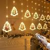 USB Remote-Controlled Copper Wire Curtain Lights with Christmas Stars & Snowflakes, Leather Line, for Holiday Decor