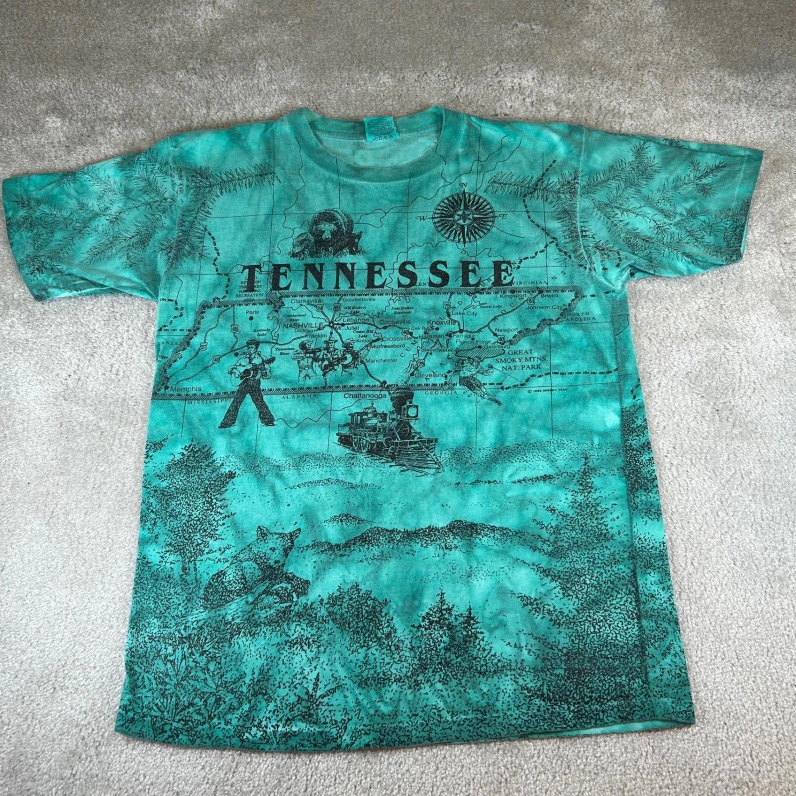 

Винтажная футболка Sneaky Tee Gildan Tennessee 1992 года Мужская Размер L Бирюзовая Карта AOP Тай-дай S