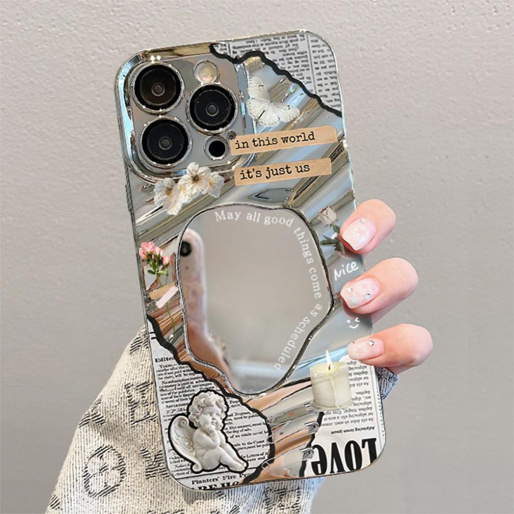 Mirror Phone Case for iPhone 16 11 13 14 for 16 Pro 12 13 15 16 Pro Max for Samsung A15 A16 A35 A55 Cute Cloud Flower Puppy Electroplated Phone Case