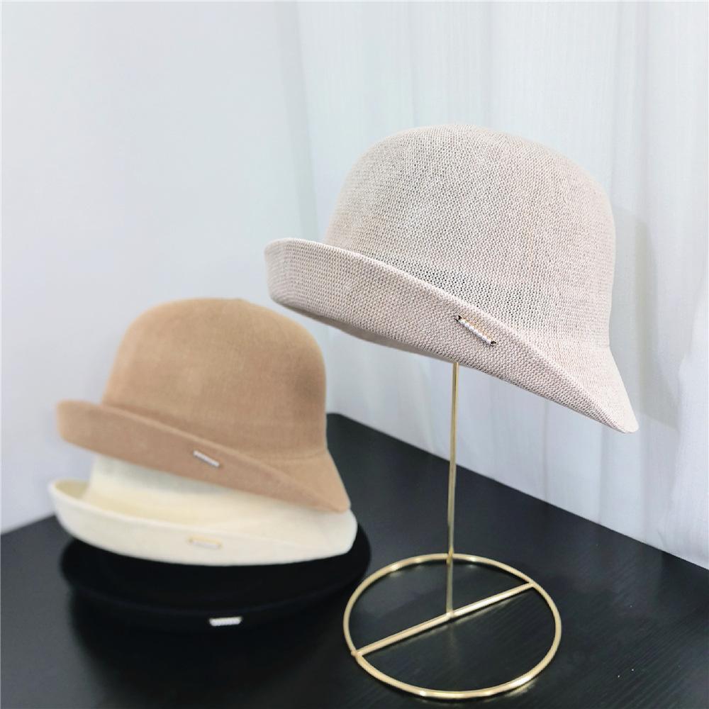 Women's Summer French Semi-Upturned Pearl Fisherman Hat Fashionable Basin Hat Hollow out Breathable Sun Hat