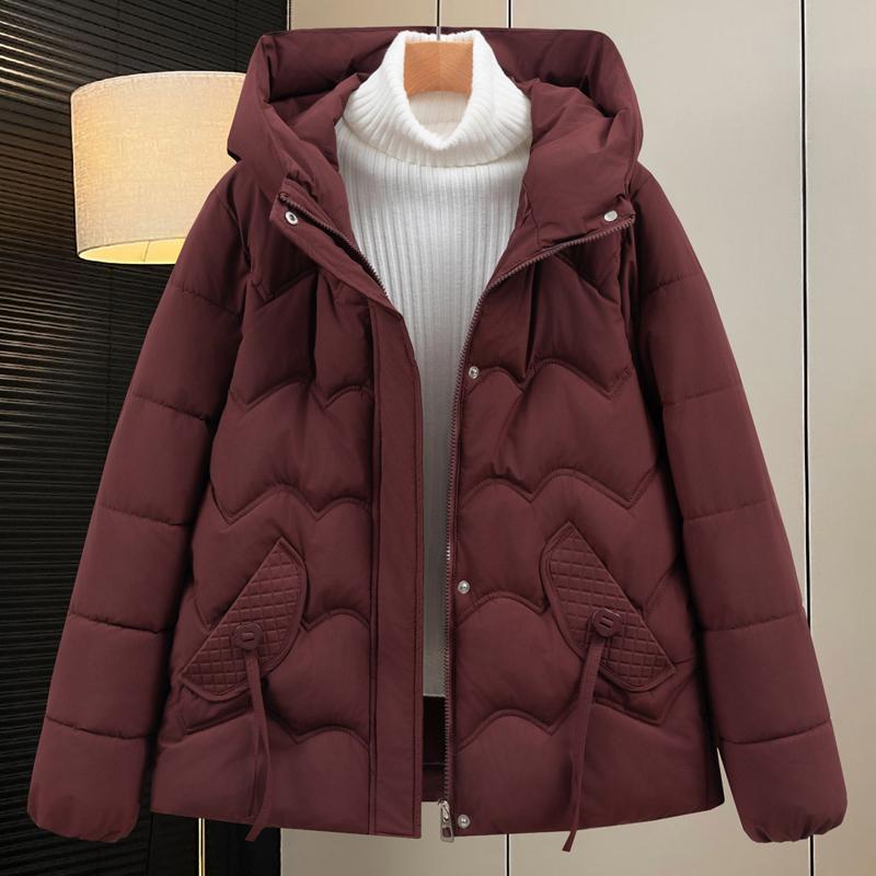 

Модное женское пальто Зимние куртки с капюшоном Свободные Толстые Теплые Женские парки 3XL вино красного