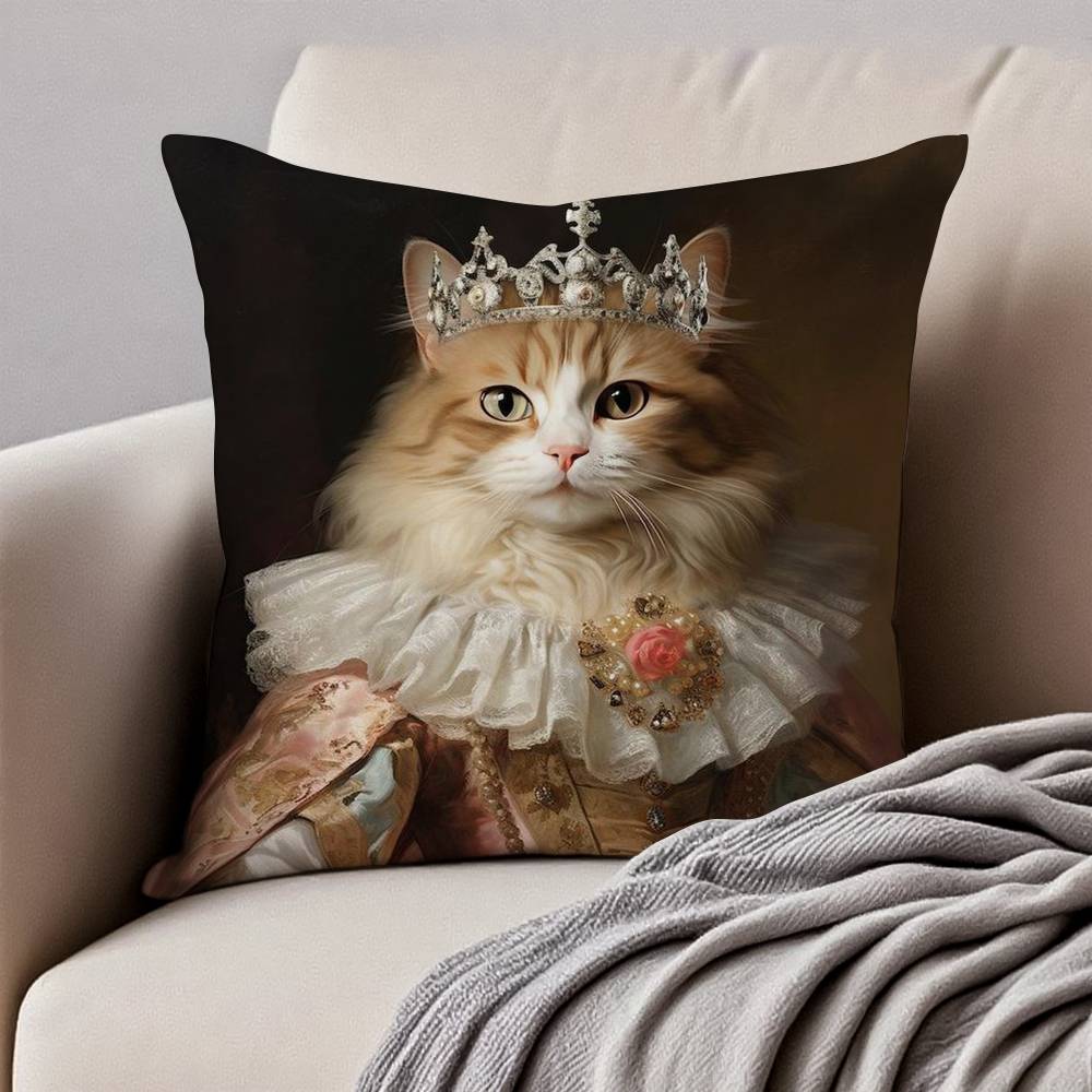 Renaissance Königliche Katze Lustiger Kissenbezug Anti-Hausstaubmilben Unsichtbarer Reißverschluss Sofa Bett