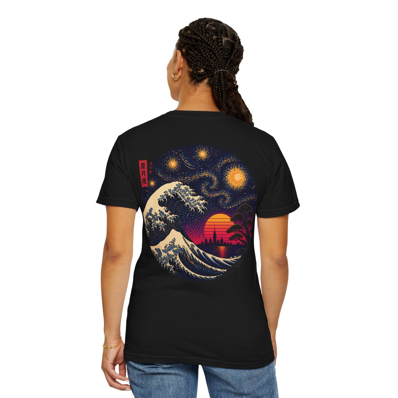 Starry Tide Core Tee | The Great Wave Series X | Hokusai Van Gogh Inspired Shirt | Japanese Wave Graphic Tee M