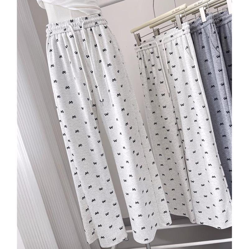 

Women s High Waist Bow Draped Print Casual Pants - Petite Floor-Length, Wide Leg, Straight Cut for Spring & Autumn L (Recommended for 111-120 lbs)
