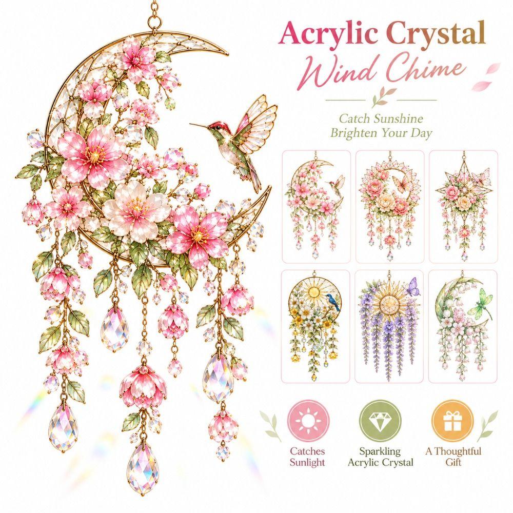 Hanging Decorations Crystal Pendant Colourful Dream Catcher Crystal Wind Chime  For Outside