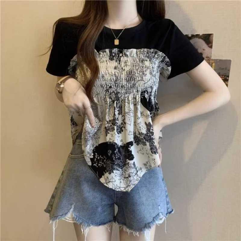 

Plus Size Women s Summer Casual T-shirt with Shoulder Design, Short Sleeves, Versatile Slimming Base Layer. 3XL чёрный