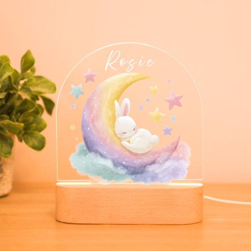 Personalized Pet Luminous Ornament Dreamy Bunny Moon Lamp Valentine Day Surprise Gift For Pet Lovers Warm Home Decoration Kids
