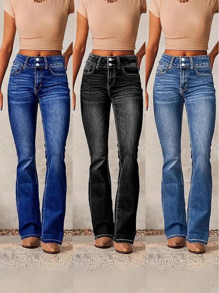 Jeans Retrò Lavati Elasticizzati Micro-svasati da Donna Europei e Americani - Collezione Primavera 2025.