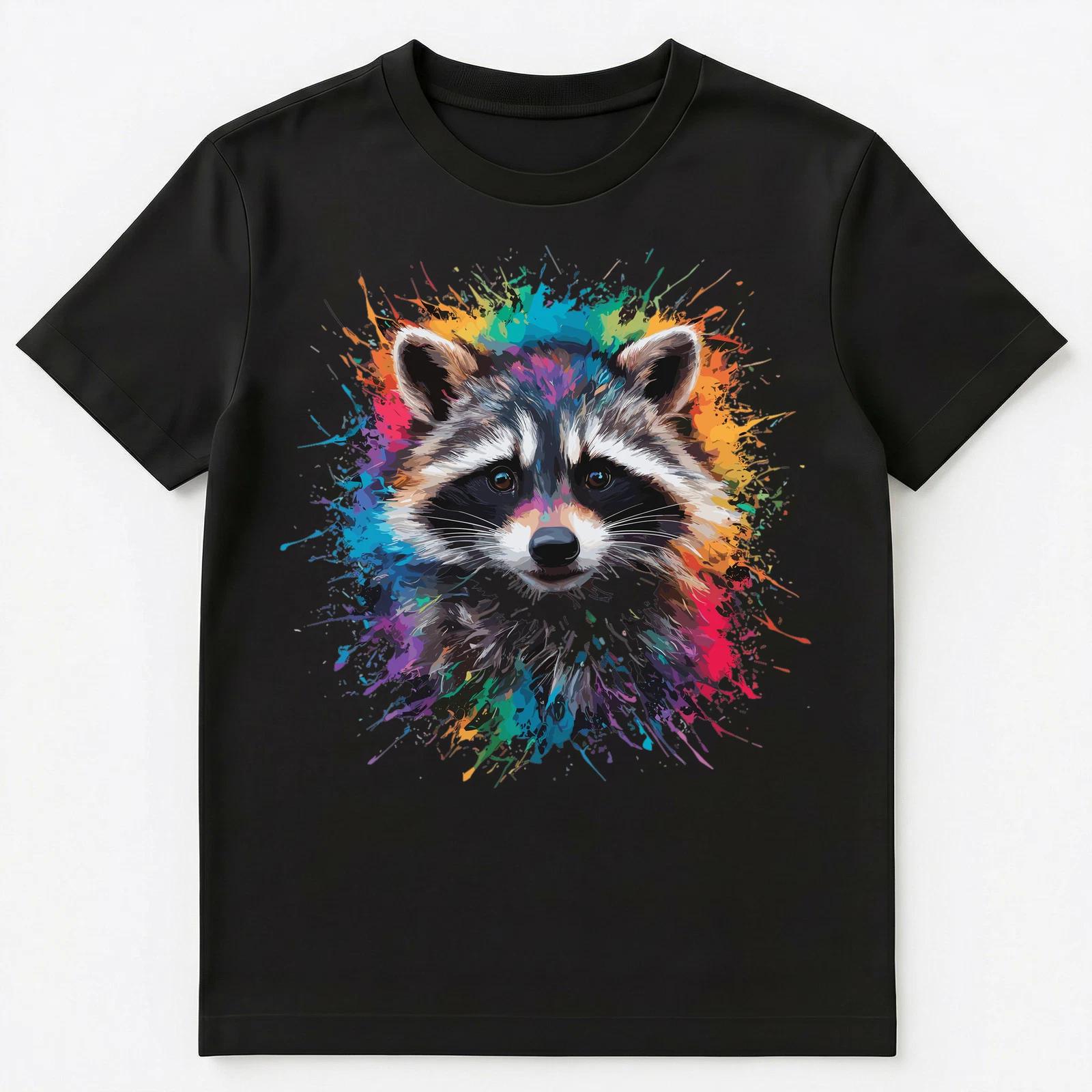 Colorful Paint Splash Raccoon Face Art Graphic Unisex T-Shirt L