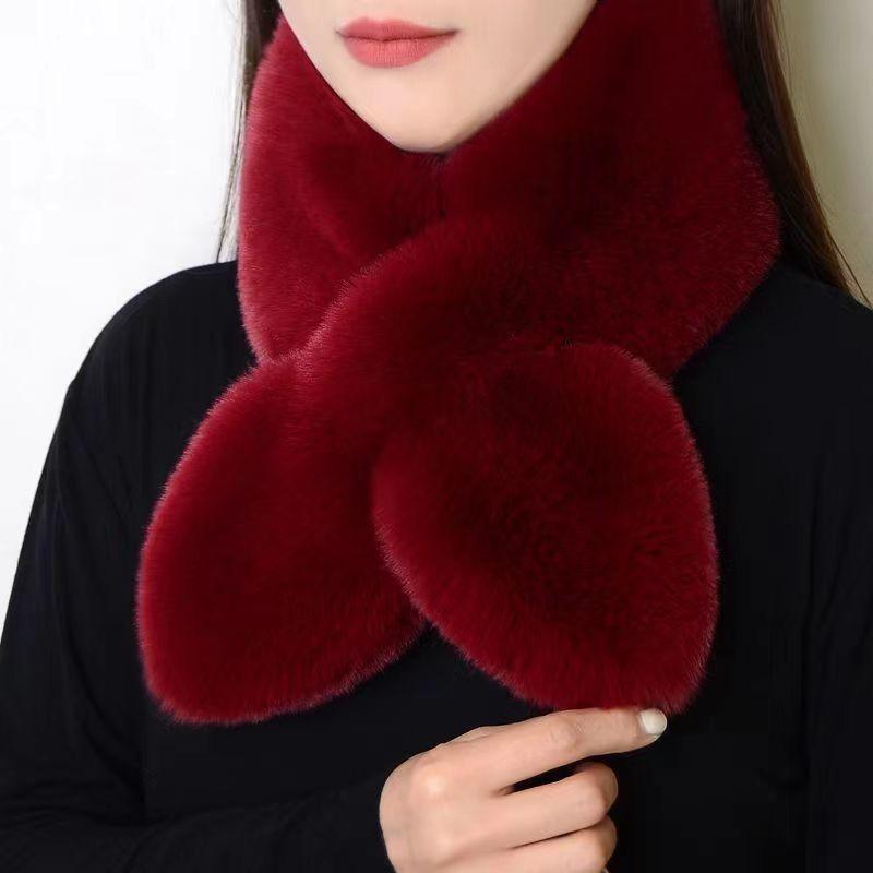 

Scarf Warm In Winter Thickened Imitation Rabbit Plush Scarf Versatile Neck Protector Cross Scarf Unisex