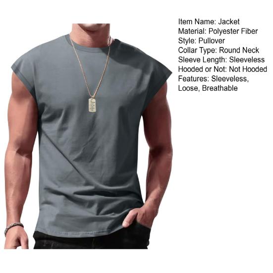 T-Shirts Crew Neck Sleeveless Cut Top for Men Summer Lightweight Soft Breathable Cool