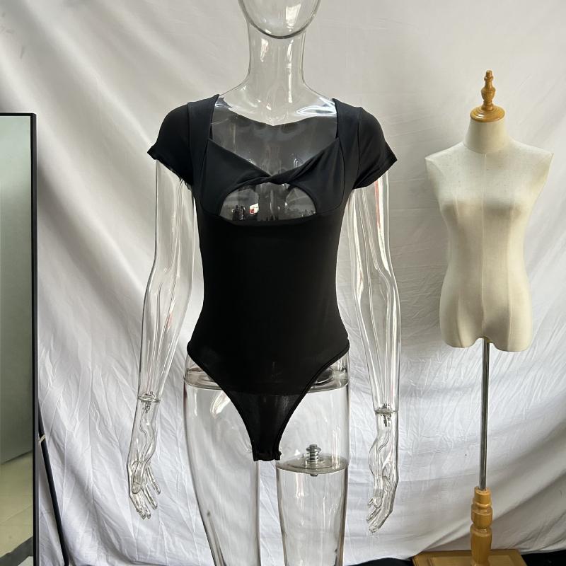 

Европейский и американский весенне-летний ажурный витой воротник облегающий однотонный сексуальный комбинезон без рукавов L чёрный