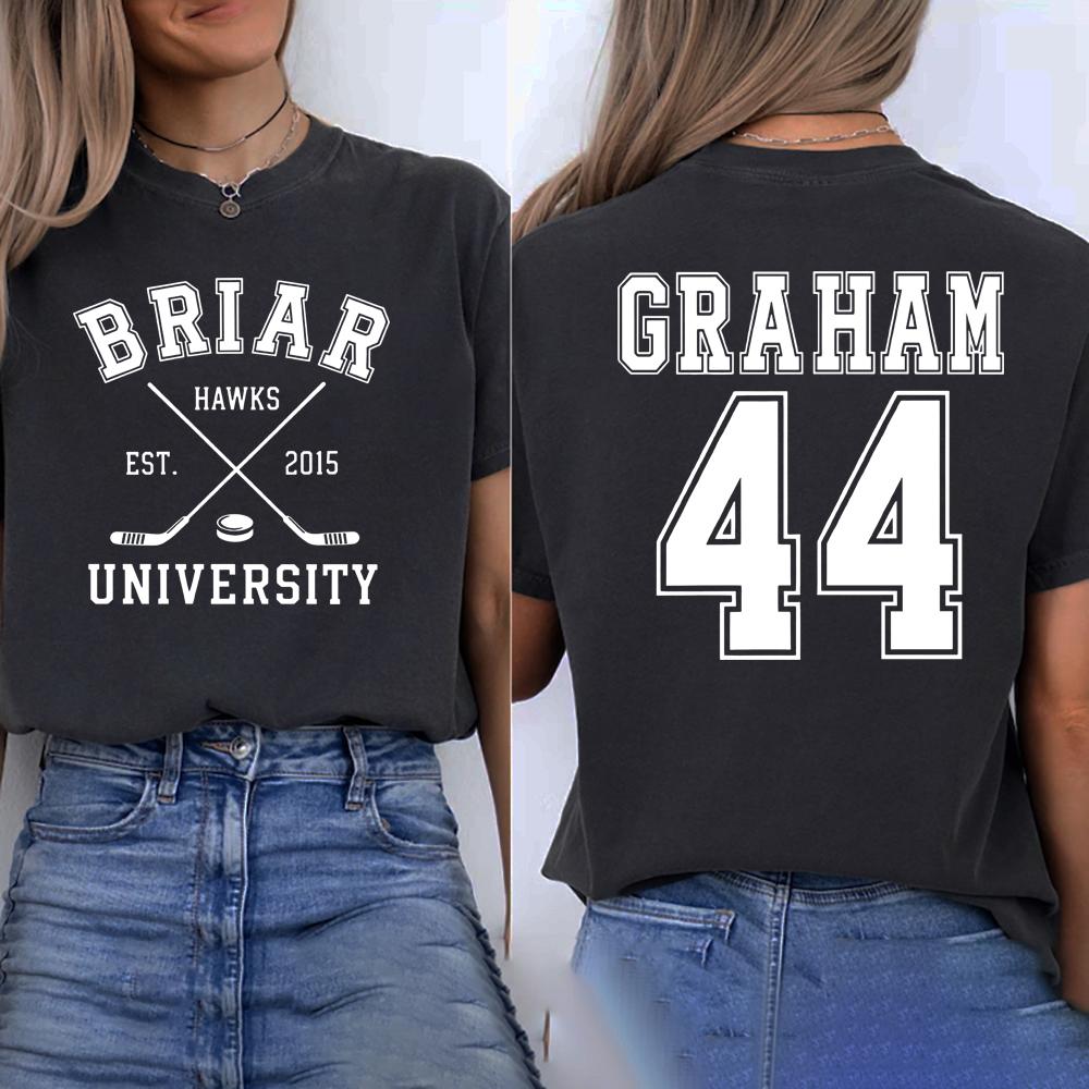 Briar University Graham 44 Hockey Zweiseitiges T-Shirt Briar U Hockey Romanze Tee Unisex Kurzarm T-Shirt Buchliebhaber Geschenk Shirt