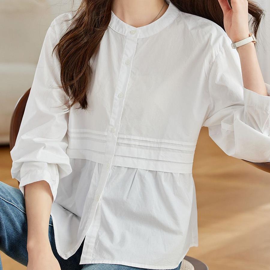 2025 Women's Pure Cotton Striped Long Sleeve Round Neck Shirt – Comfortable, Breathable, Versatile Casual Classic