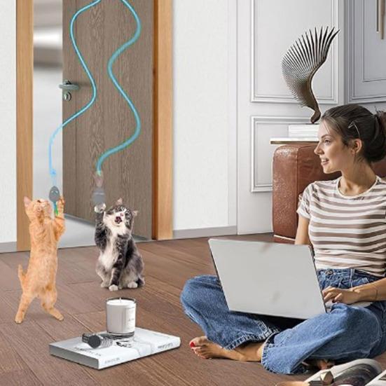 Interactive Cat Mouse Toy Automatic Cat Toy with Rotating And Telescoping Modes Wagging Plush Mouse Rechargeable Toy for Indoor Cats