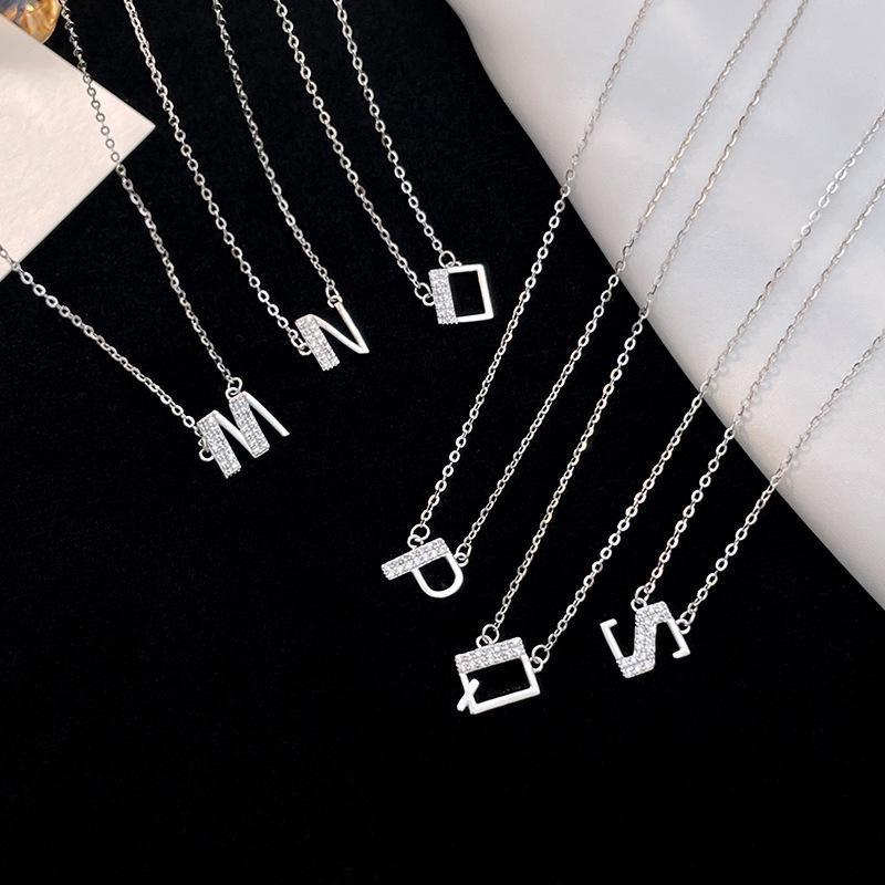 Banyan Tree S925 Silver Alphabet Necklace: Women's Summer Diamond Pendant with 26 English Letters Elegantly Designed.