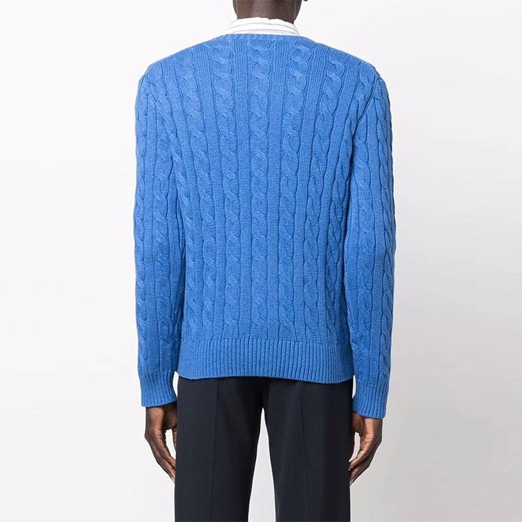 Polo Ralph Lauren FW22 Solid Color Small Pony Embroidered Cable Knit Crew Neck Long Sleeve Sweater Men sweater Blue 710775885-037