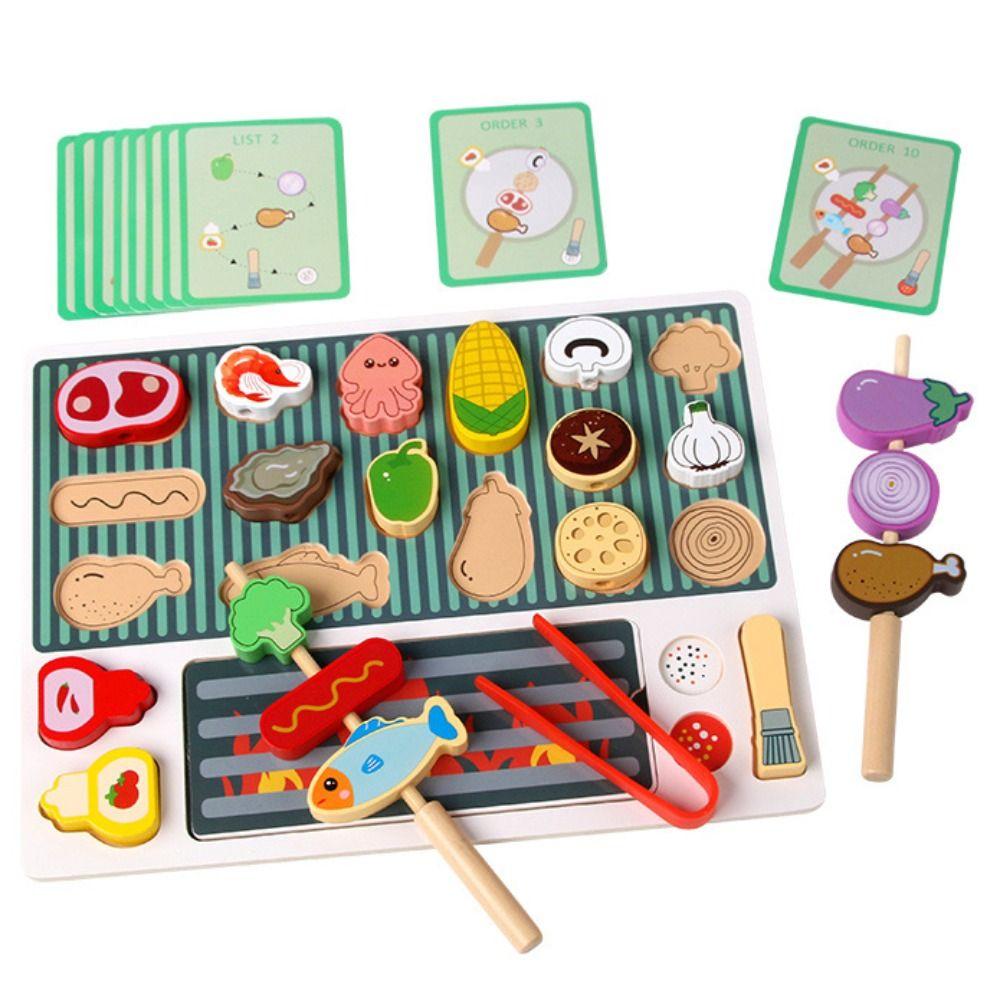 Cooking Experience Wooden Barbecue Toy Simulation Food Pretend Play Set  Play House
