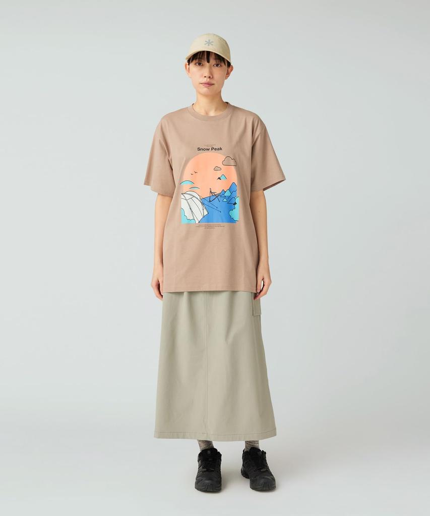Snow Peak Camping Graphic Short and XXL T-Shirt TS-25AU008, Sleeve, Men's Women's, Beige,