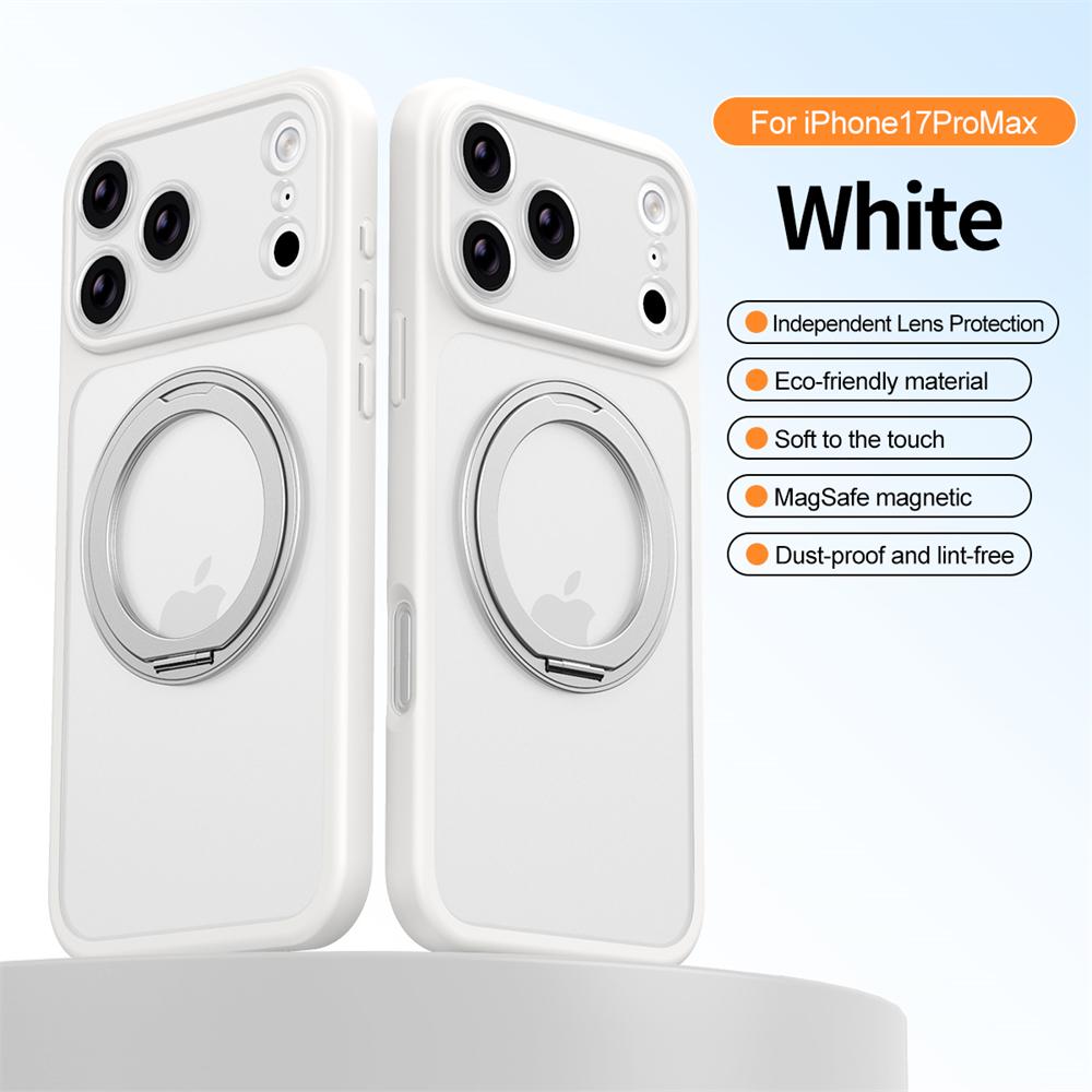 Magnetic 360°Rotation Stand TPU Case For iPhone 17 Air 16 15 14 13 Pro Max With Ring Holder Frosted Transparent PC Matte Cover