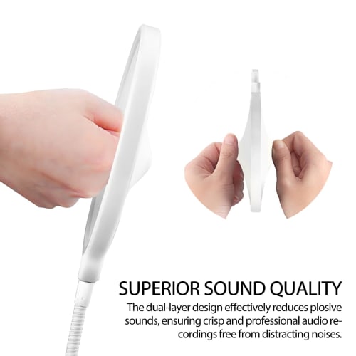 Musiin Pop Filter for Recording Microphones, Large Dual-Layer Recording Studio Pop Shield, Flexible Metal Gooseneck Professional Pop Filter (White)