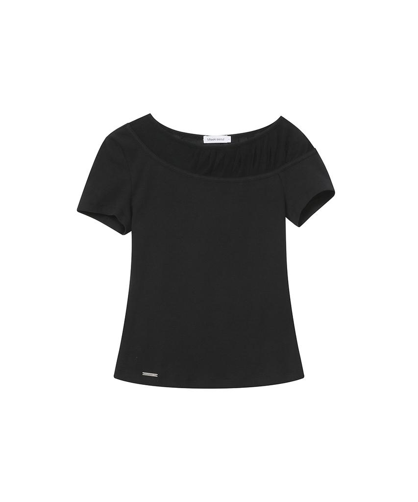 MISEKI SEOUL Sheer Shirring Layered Top Black
