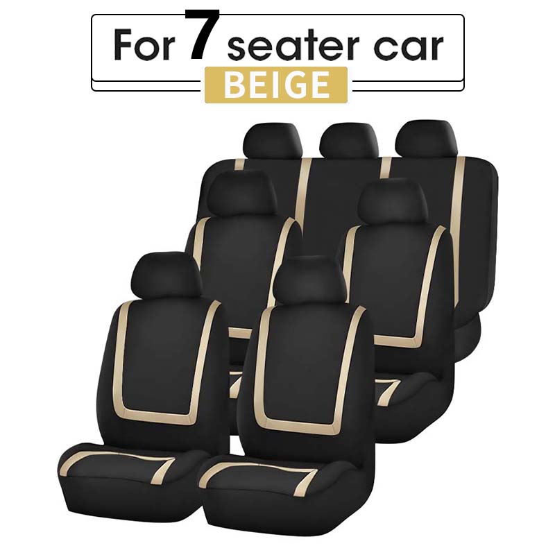 

Чехлы на автомобильные сиденья из 7 предметов, полный комплект, просты в установке, универсальны, подходят для легковых, грузовых автомобилей, фургонов, внедорожников. чёрный/бежевый