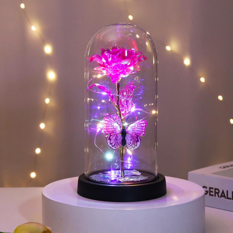 

Glass Cover Rose Immortality Flower with Lamp Qixi Valentine s Day Gift Creative Decoration Decorations 11.5X23X9CM
