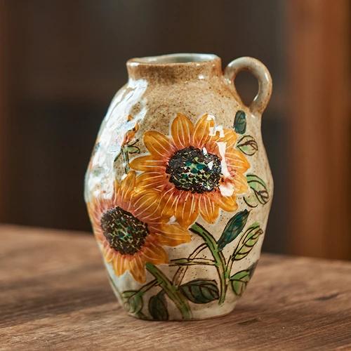 Vaso Idroponico Ceramica Decorazione da Tavolo Casa Soggiorno Composizione Floreale Orecchio Singolo Pittura a Mano Stampa Combinazione Libera