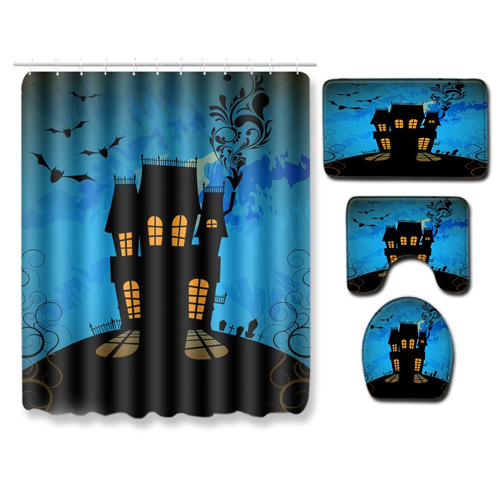 

Halloween Shower Curtain Floor Mat Combination Four-Piece Set Bathroom Toilet Carpet Shower Room Foot Mat 45 * 75 Floor Mat