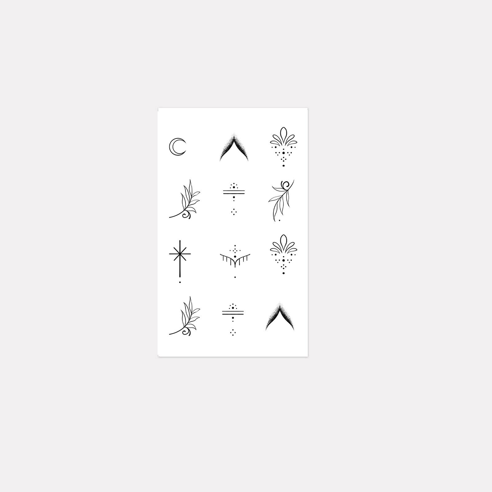 

Literary Knuckle Tattoo Sticker, Star And Moon Branches And Leaves Elements, Simulated Thin Lines, Washable 11*18