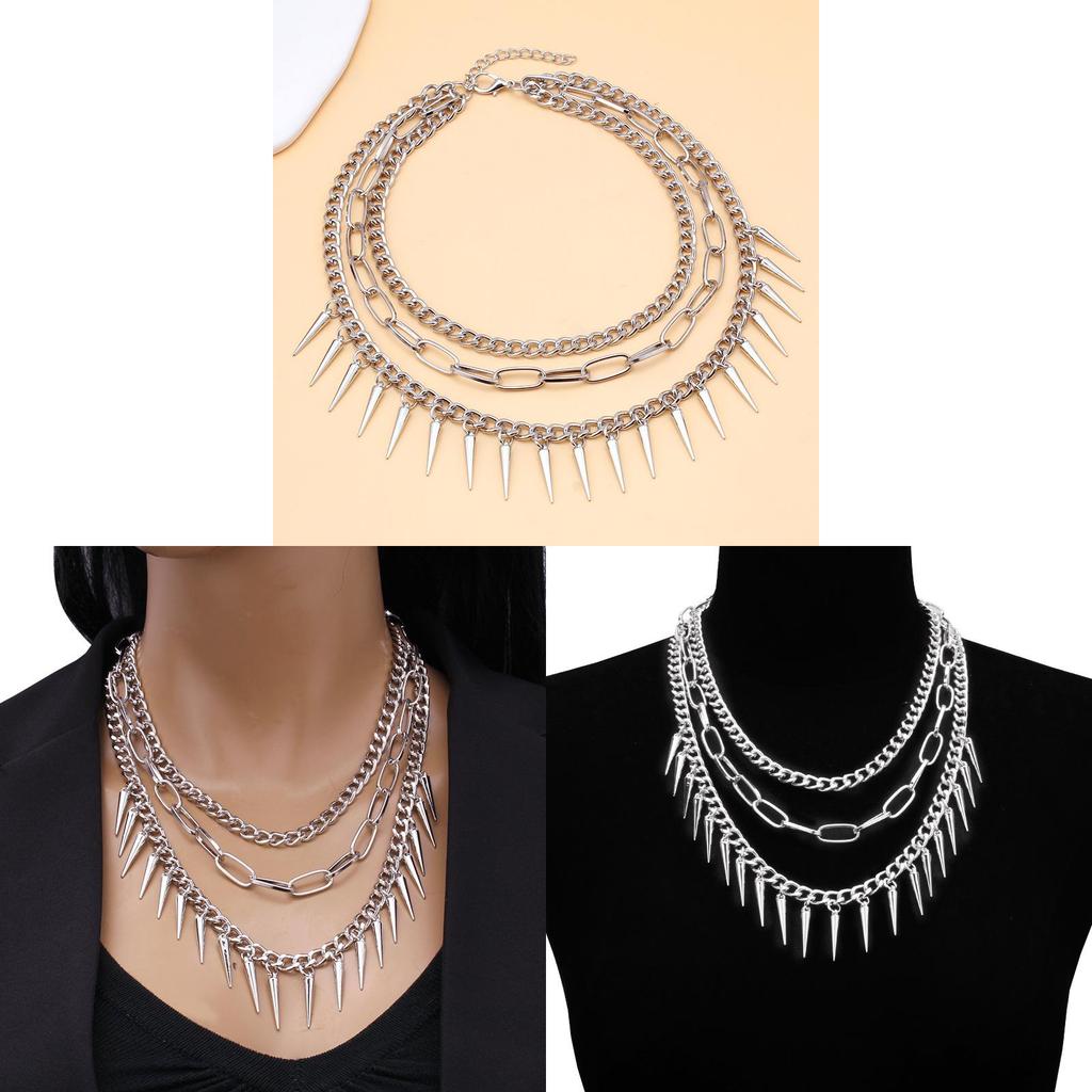 Style Multilayer Steel Necklace For Men And Women With Geometric Pendant