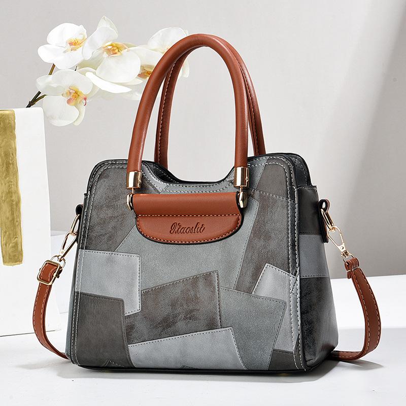 Trend Splicing Contrasting Color Handbag Texture Women's Bag Large Capacity Shoulder Bag Messenger Bag