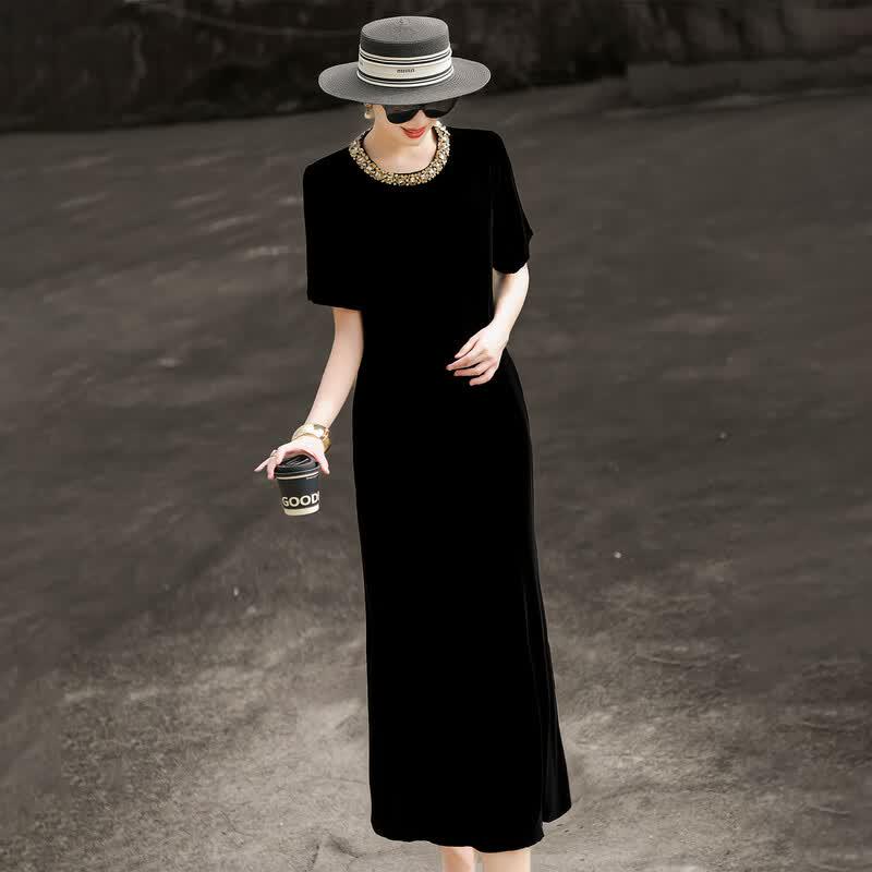 Lanse er Beaded Silk Velvet A-Line Midi Dress S