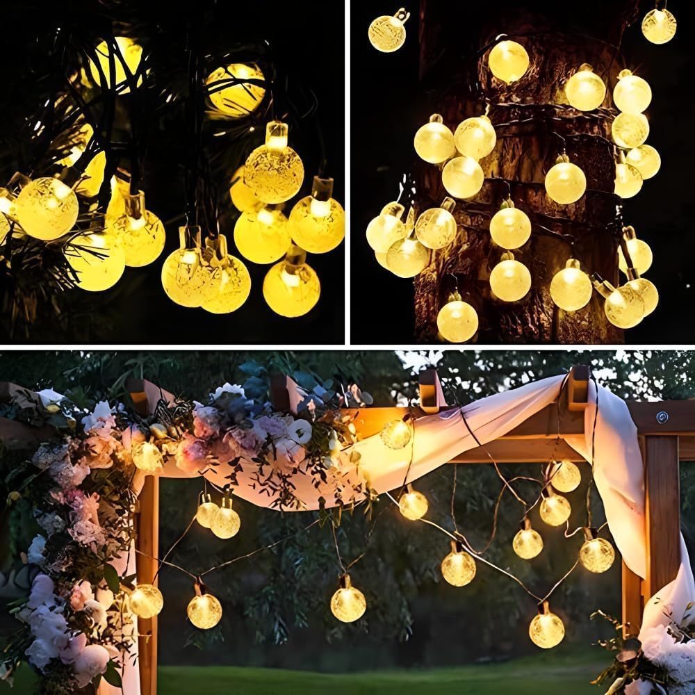 New Solar LED String Illumination Lights Improved Hours of Lithium Battery 50 IP65 8 Automatic at Garden Fairy Outdoor Garden New School Warm Yellow