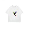 White T-Shirt With Colorful Hummingbird Print For Casual Wear