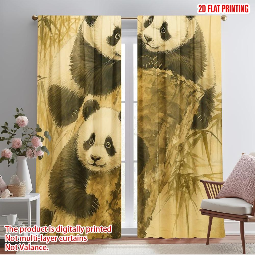 

2 шт., 2D печать на ткани Занавеска Популярное трио панд Игровое время Полиэстер Тканый (без удилища) Праздничный Идеально для гостиной, 52.50×116.00 CM 2pcs