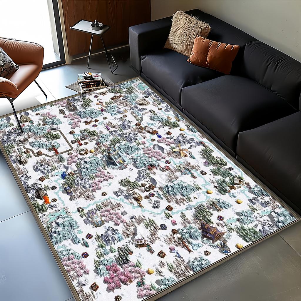 HD Treasure Chest Heroes of Might and Magic Map 27 Style HOMM3 Carpet Rug for Living Room Bedroom Home Sofa,Non-slip Floor Mat