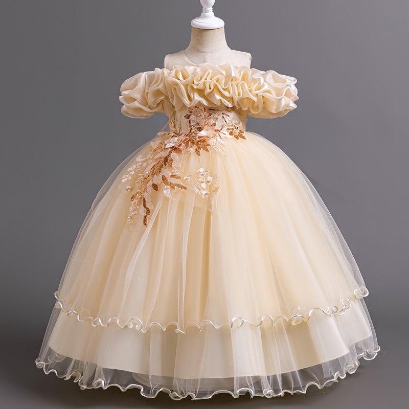 Cross-Border Girls' One-Shoulder Formal Dress - Princess Wedding Flower Girl Gown for Birthdays & Performances