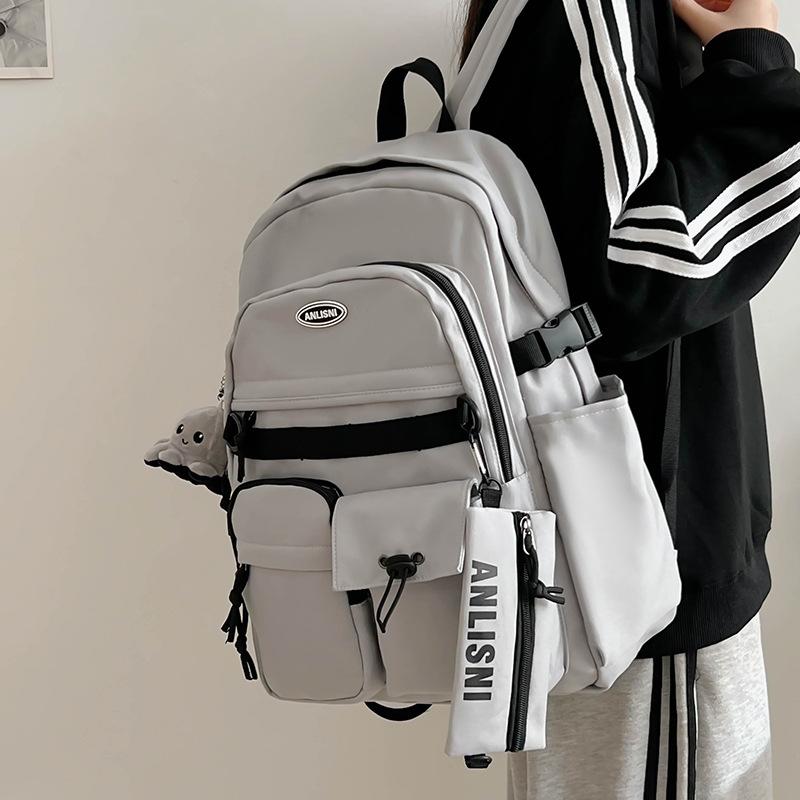 

Casual large-capacity backpack, unisex class backpack, campus junior high school student schoolbag серый