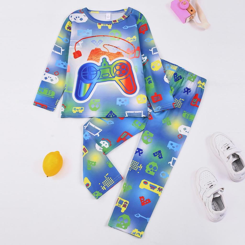 Flame-Retardant Milk Silk Kids' Dinosaur Pajama Set - Green Fluorescent, Long Sleeve & Pants