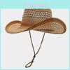 Western Cowboy Hat With Wide Brim Breathable Straw Sun Protection For Outdoor Travel