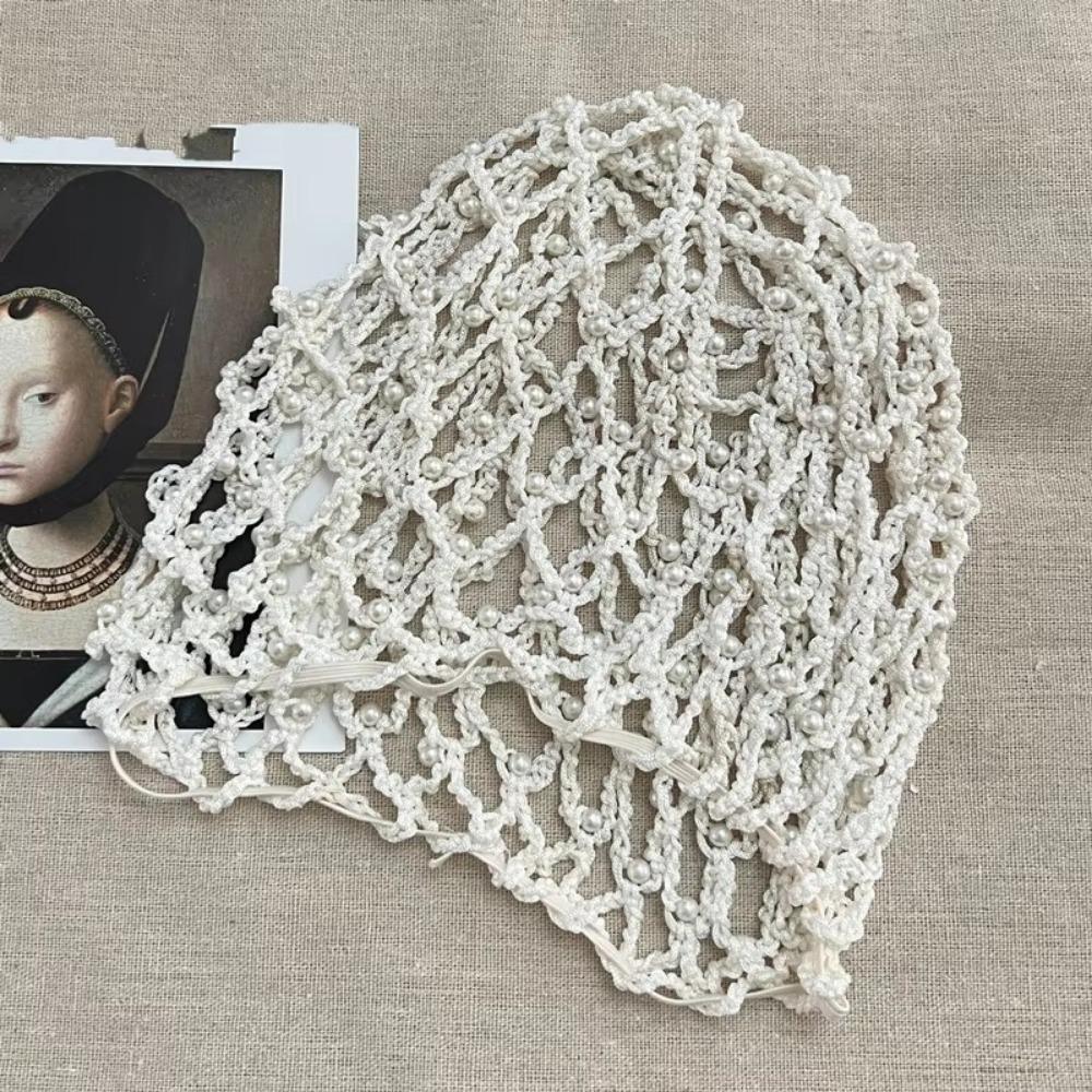 Pearls Beads Mesh Snood Hair Net Solid Color Women Headbands  Hair Accessories