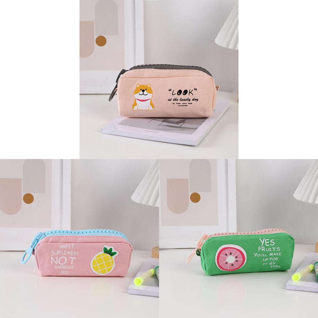 Canvas Fruit Zipper Pencil Case Large Capacity Stationery Organizer For Students