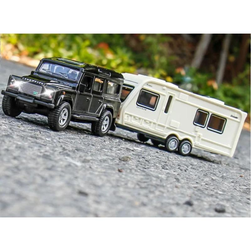 Simulation 1/32 Scale Land Rover Trailer RV Car Model Pullback Sound Light Caravans Model Diecast Toy Vehicle Children Boy Toy