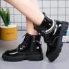 Kids Shoes Boots for Girl Classic Metal Chain Princess Fashion Boots Glossy PU Children Ankle Boots Round-toe Versatile Non-slip